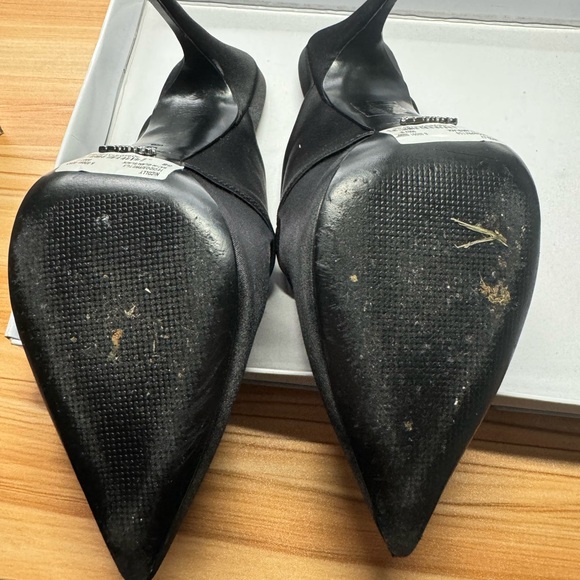 Black Satin Mule Pumps - Picture 5 of 5